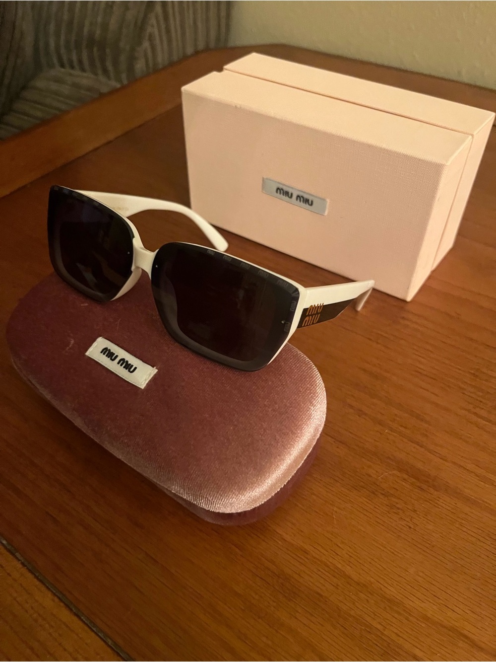 Miu Miu White Acetate Sunglasses with Black Lenses